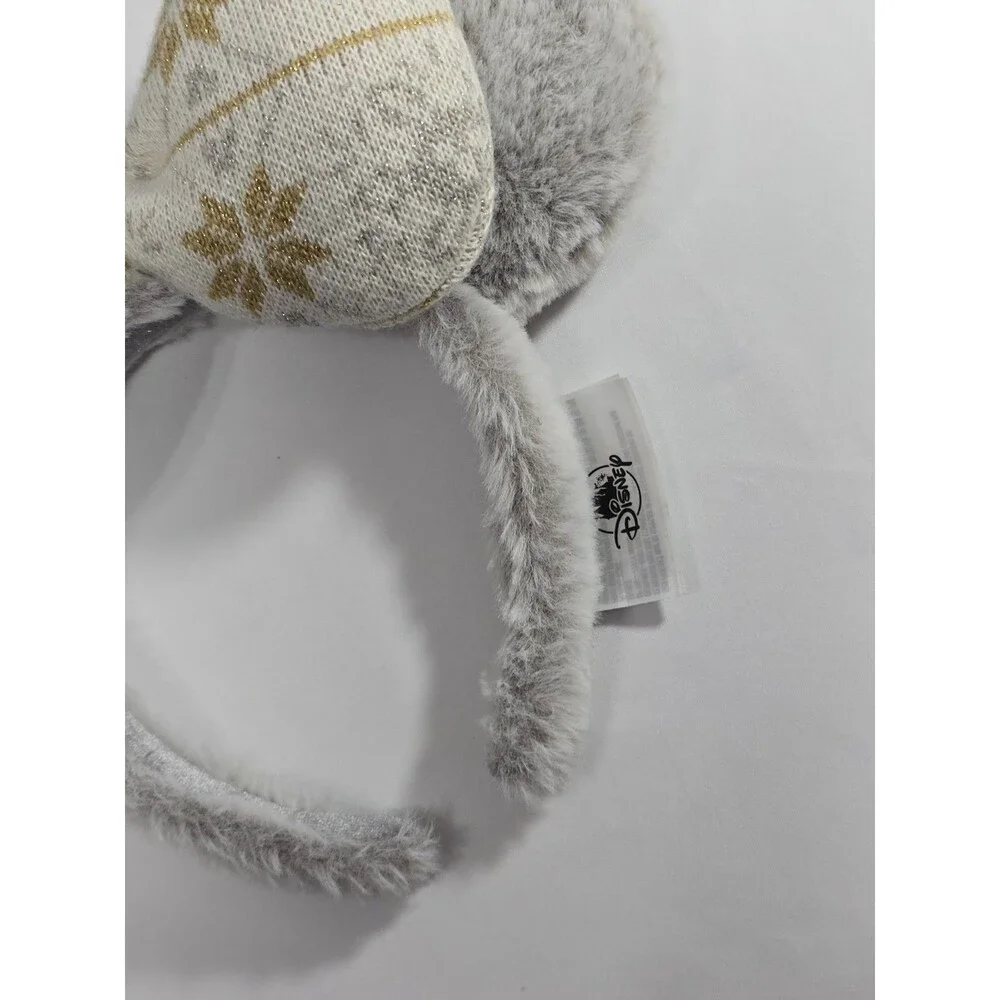 2020 Disney Christmas Winter Holiday Fuzzy Silver Gold Minnie Ears Headband - Picture 3 of 6